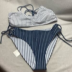 Cupshe Striped Bikini Set in Navy and White